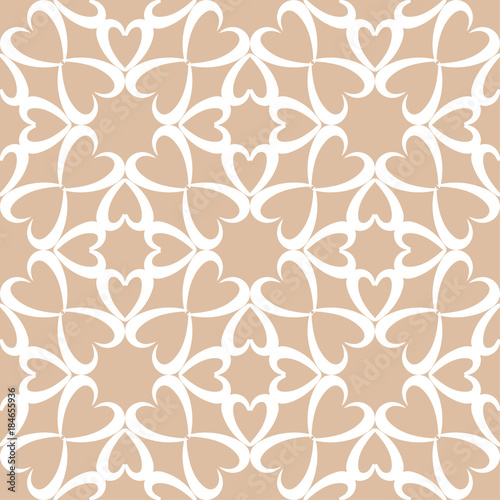 White floral pattern on beige seamless background