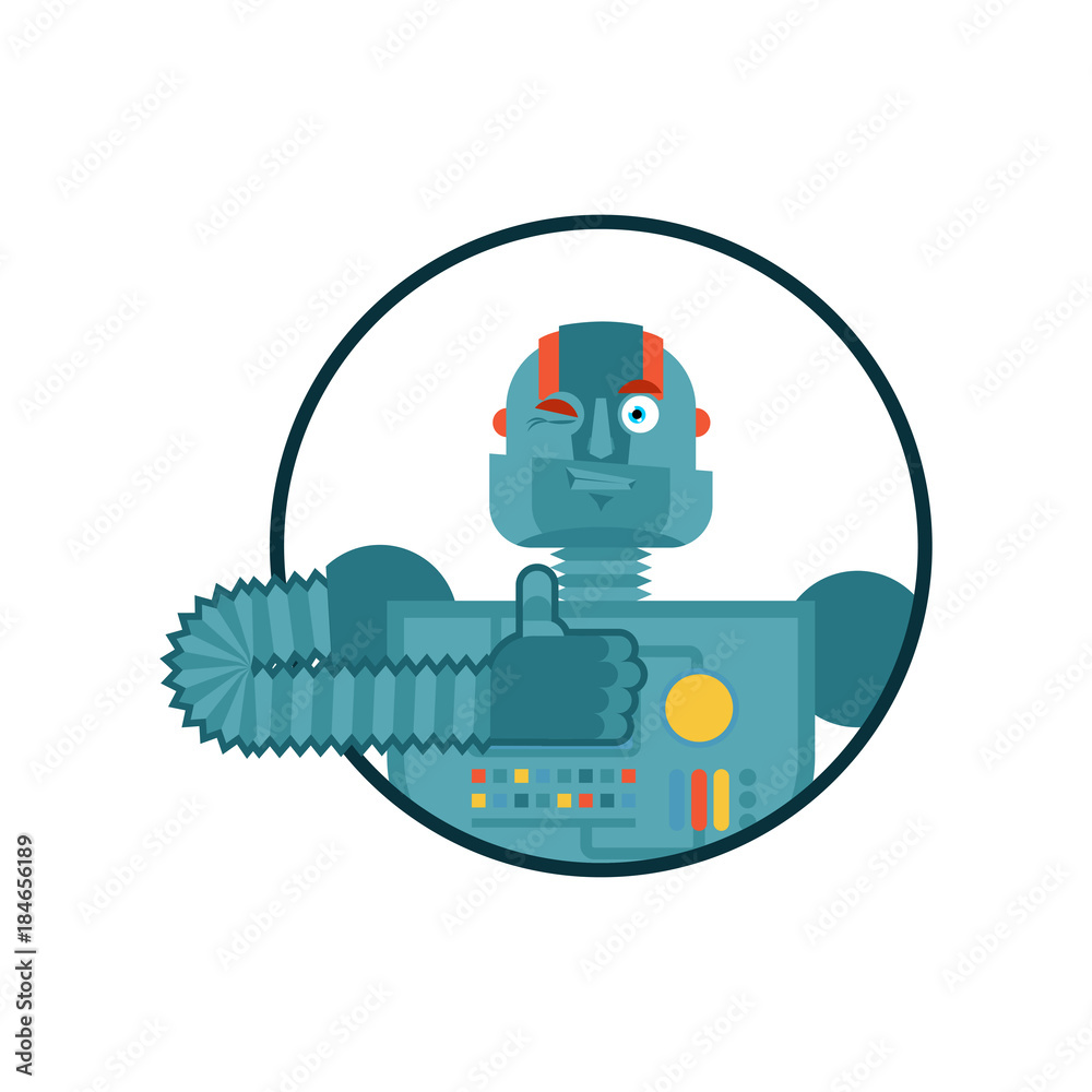 Robot thumbs up and winks. Cyborg happy emoji. Robotic man Vector  illustration Stock Vector | Adobe Stock