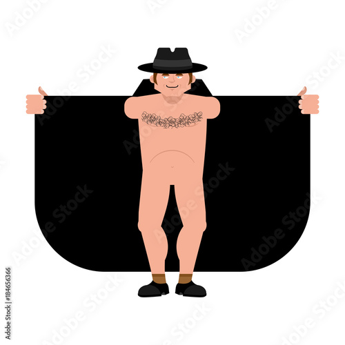 Exhibitionist open coat Template. publicly expose intimate parts of his body. Vector illustration