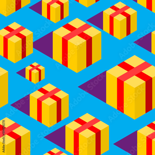 Gift isometric style pattern. festive ornament. Box Vector background