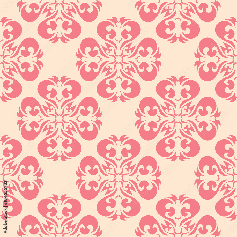 Red flowers on beige background. Ornamental seamless pattern Red flowers on beige background. Ornamental seamless pattern