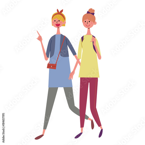 2人　女性　イラスト