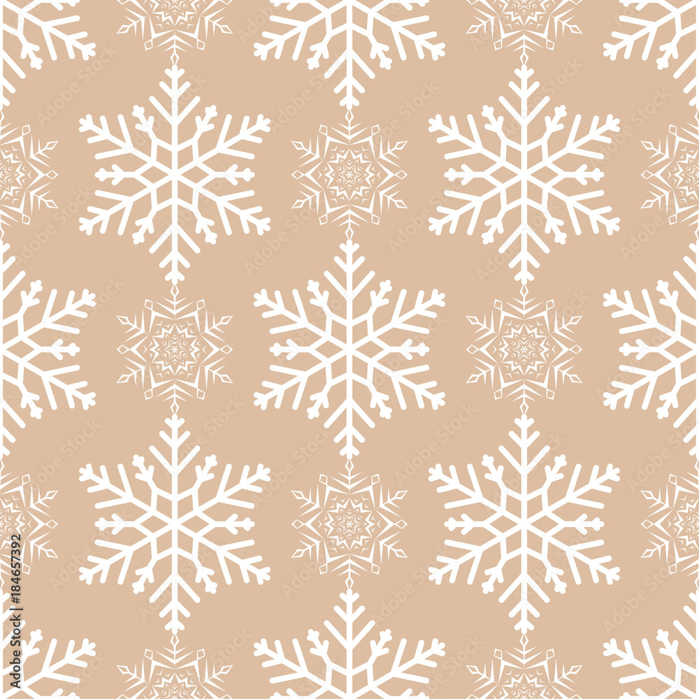 Snowflakes seamless pattern. Beige and white background with christmas elements
