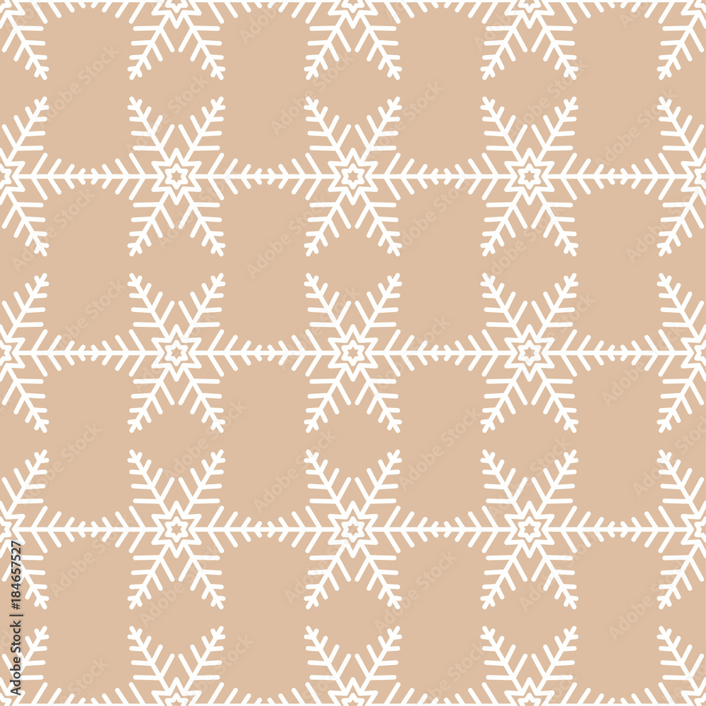 Snowflakes seamless pattern. Beige and white background with christmas elements Snowflakes seamless pattern. Beige and white background with christmas elements