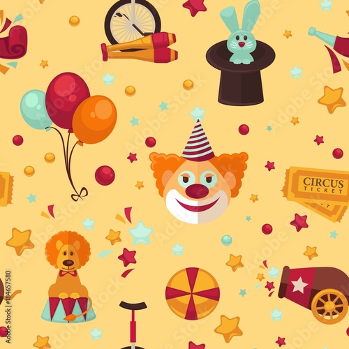 Circus themed bright seamless pattern.