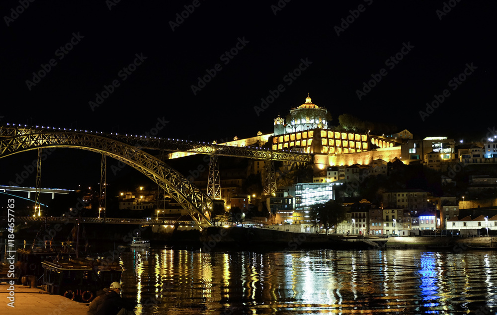 Night view on Monastery of Serra do Pilar. The architectural landmark of Gaia. Porto. Portugal