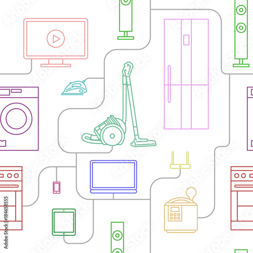 Seamless background of household appliances linear.