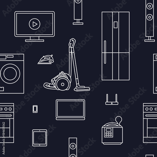 Seamless background of household appliances linear.