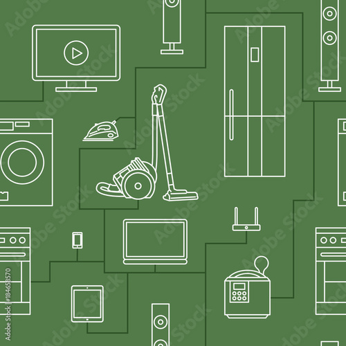 Seamless background of household appliances linear.