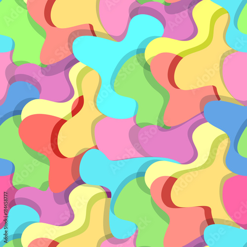 Abstract simple childish color blots with shadow seamless pattern. Fashion texture in trendy colors with spots and dots for kids textile, cover, surface, banner design, wallpaper, background