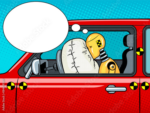 Crash test dummy pop art vector illustration
