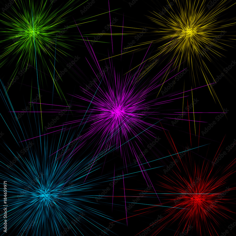 Colorful holiday fireworks on dark night background