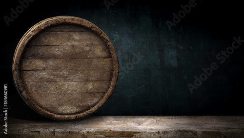 background of barrel and worn old table of wood