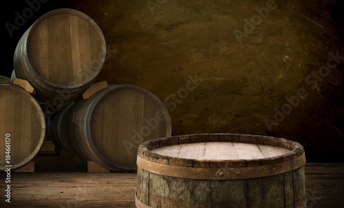 background of barrel and worn old table of wood