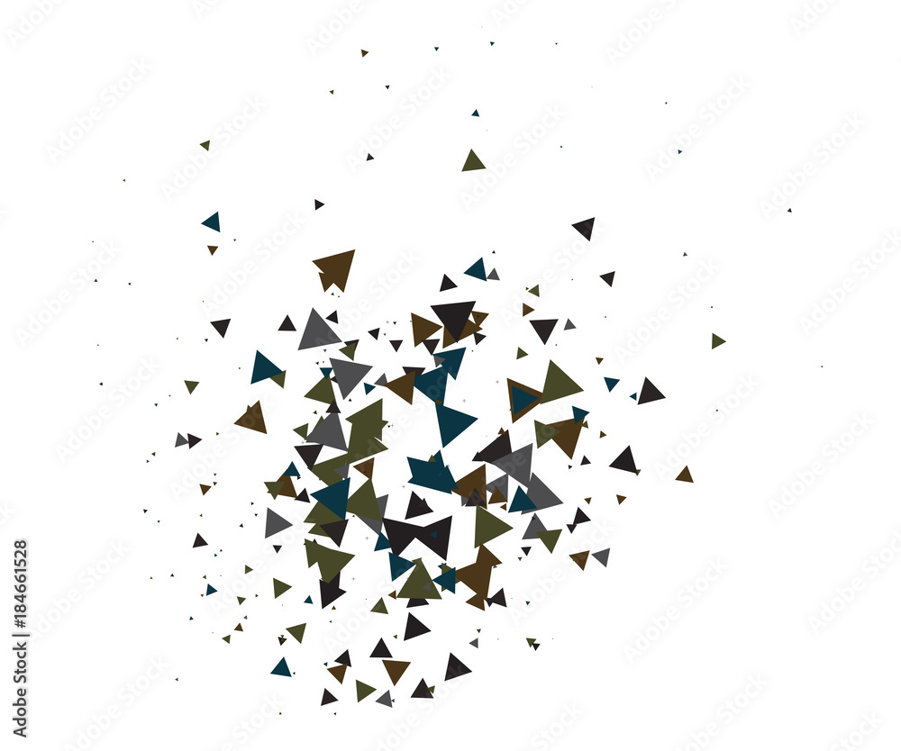 Cool Explosion, Broken Glass, Vector Grunge Blast, Falling Triangle Fragments, Dirty Shatter Concept. Mud, Burst, Boom, Bang Textured Background. Green Brown Shatter Particles Isolated. Moving Galaxy