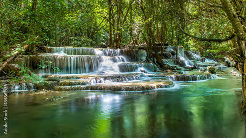 Beautiful waterfall Huai Mae Khamin Waterfall step 6  Srinakarin National Park  Kanchanaburi  Thailand.