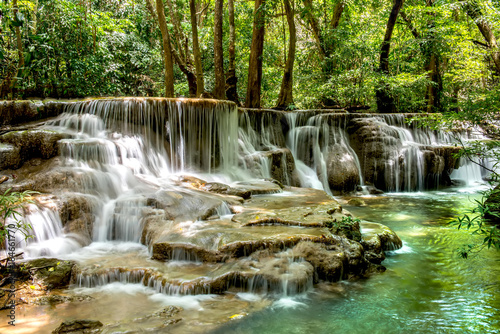 Beautiful waterfall Huai Mae Khamin Waterfall step 6  Srinakarin National Park  Kanchanaburi  Thailand.