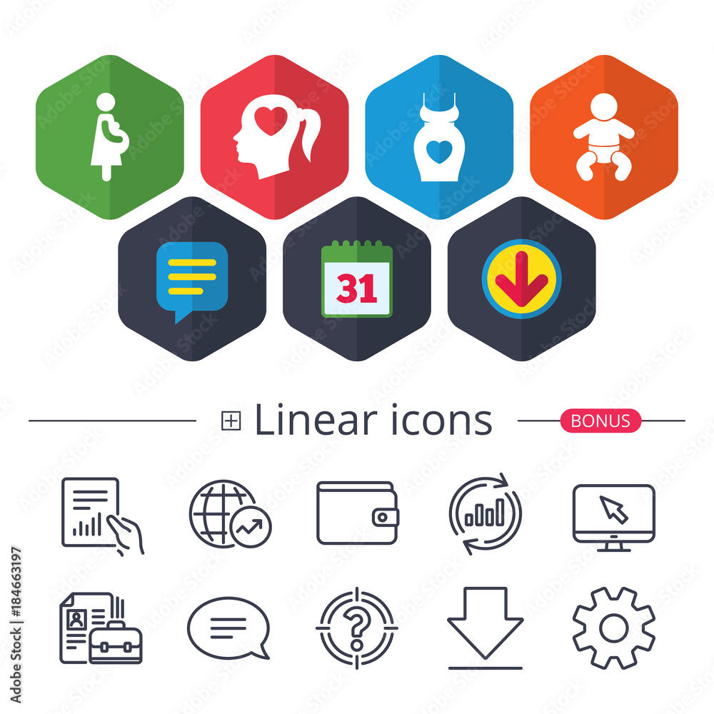 Maternity icons. Baby infant, pregnancy, dress. Maternity icons. Baby infant, pregnancy, dress.