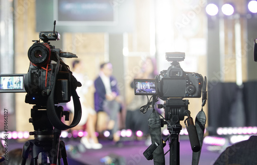 Принти на полотні Video Production Camera social network live recording on Stage event which has interview session of contest, performance, concert or business seminar