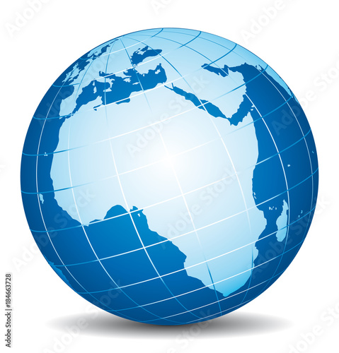 Beautiful blue 3d vector globe. Africa view.