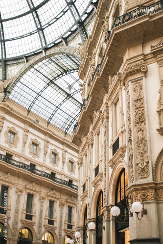 MILAN, ITALY - NOVEMBER 6: Unique closeup  view of Galleria Vittorio Emanuele II. Built in 1875 this gallery is one of the most popular shopping areas in Milan.