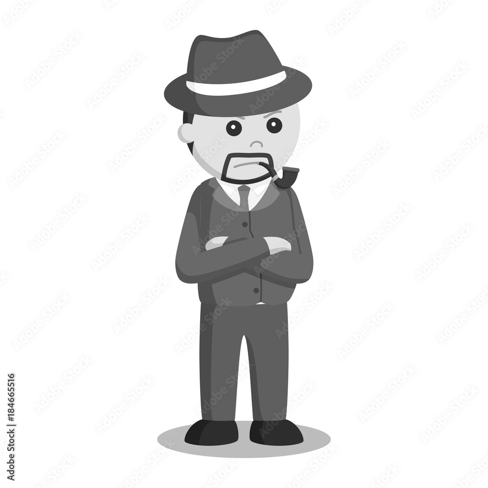 Crime boss standing pose black and white style