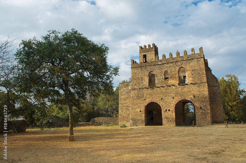 Medieval fortress building in Gondar, Ethiopia. UNESCO World Heritage site.