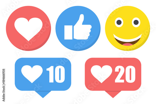 Funny flat style emoji emoticon reactions color icon set. Social smile expression collection