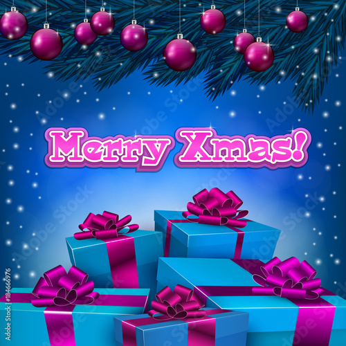 Blue christmas background with present boxes