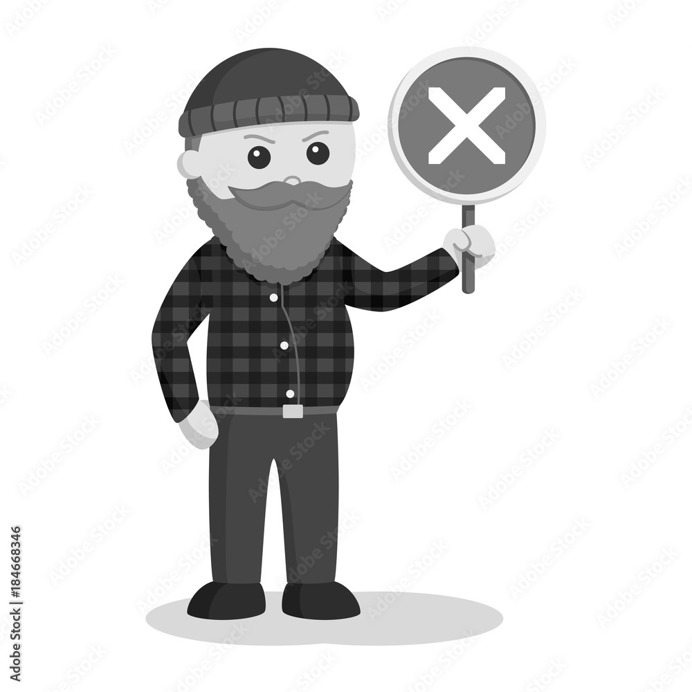 Fat lumberjack with crosswise sign black and white style