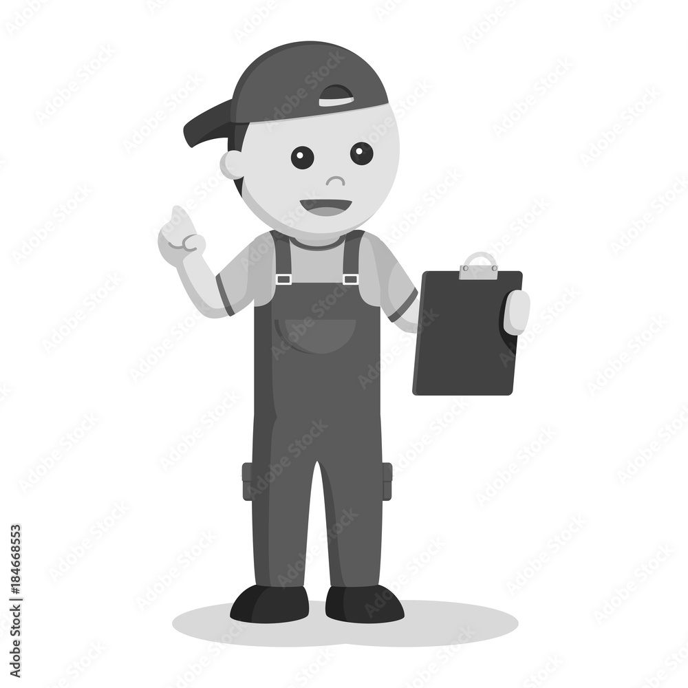 Mechanic with clipboard illustration design black and white style