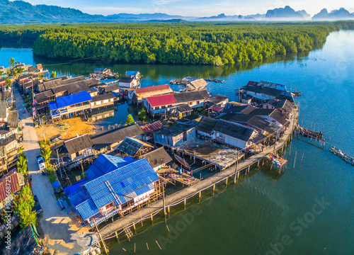 Bansamchong fishing village in Phang Nga province. the fishing village is inside the pine forest and mangrove forest. in front of Bansamchong fishing village have pier for transport to Andaman sea. photo