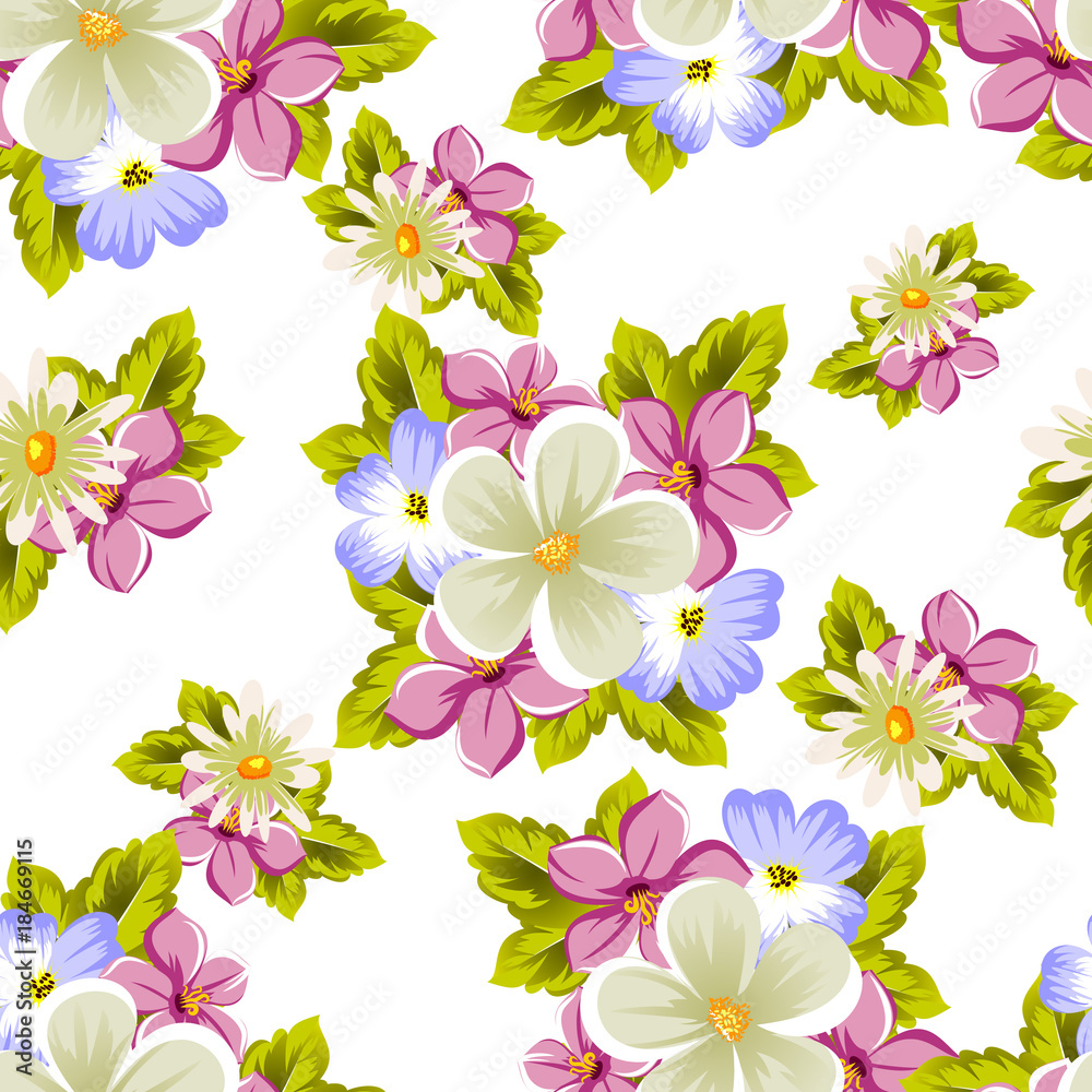 Obraz premium floral seamless pattern of several flowers. For design of cards, invitations, greeting for birthday, wedding, party, holiday, celebration, Valentine's day.