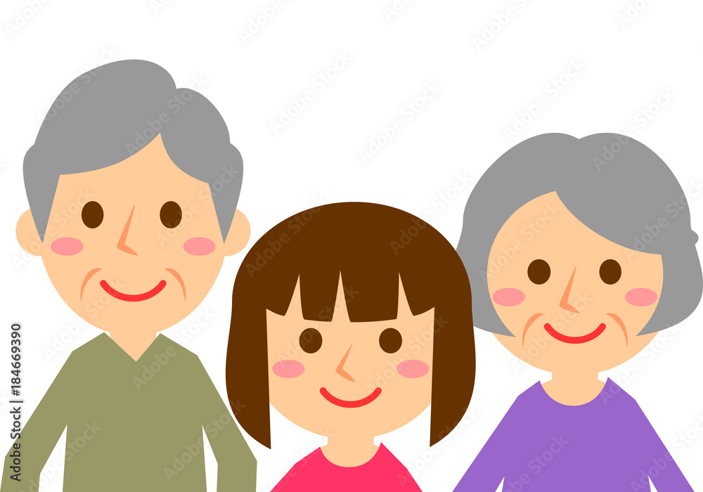 祖父母　3人　女の子　上半身