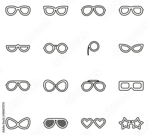 Eyeglasses or Sunglasses or Glasses Icons Thin Line Vector Illustration Set