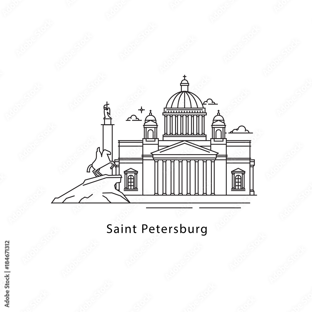 Fototapeta premium Saint Petersburg logo isolated on white background. Saint Petersburg s landmarks line vector illustration. Traveling to Russia cities concept.