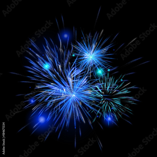 fireworks color Blue on black background
