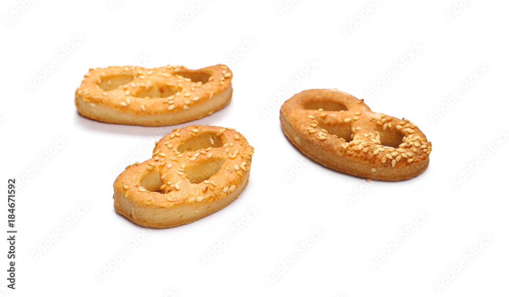 Salty handmade pretzels isolated on white background Salty handmade pretzels isolated on white background