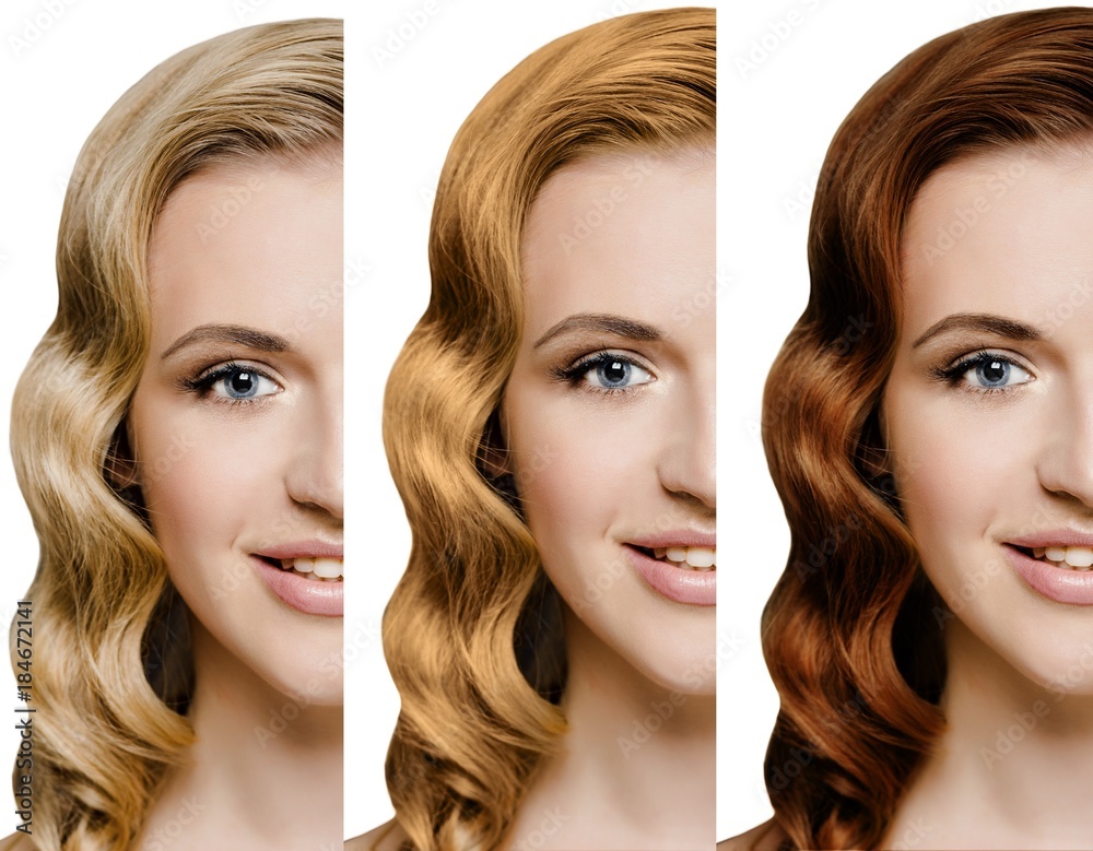 set, collage, woman with different different hair color. Blonde, red, brown-haired set, collage, woman with different different hair color. Blonde, red, brown-haired