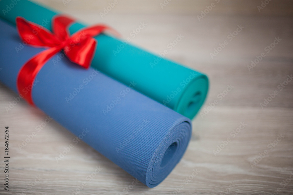 Two colored yoga Mat with a gift ribbon Two colored yoga Mat with a gift ribbon
