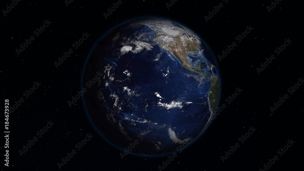 3D rendering Earth from space against the background of the starry sky. Shadow and illuminated side of the planet with cities 3D rendering Earth from space against the background of the starry sky. Shadow and illuminated side of the planet with cities