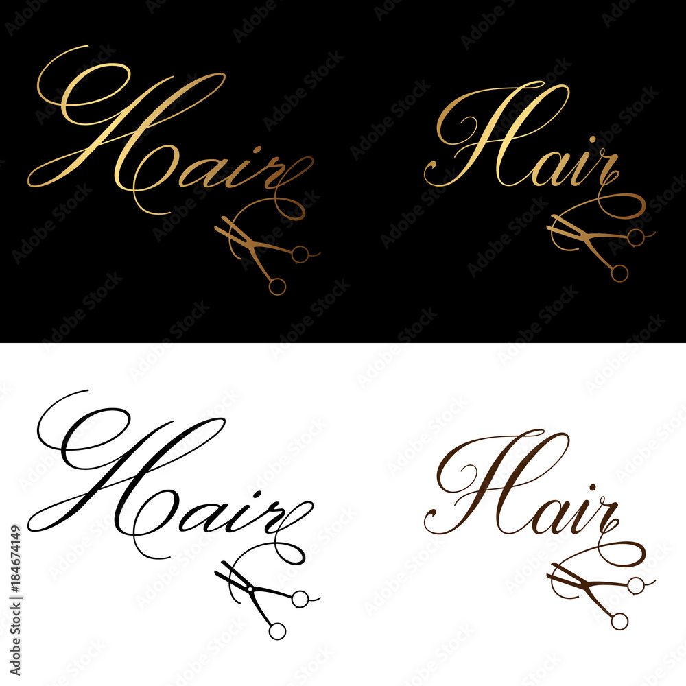 Hair logo, luxury classic clean style, elegant script text with scissors,  symbol, logotype for hairdresser, beauty salon, stylist Stock Vector |  Adobe Stock