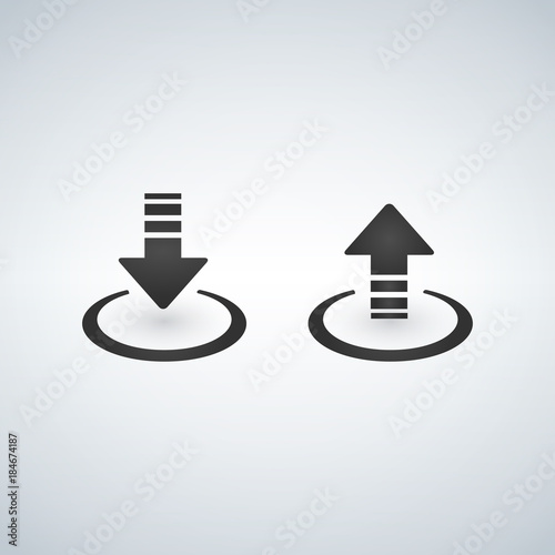 Simple black take off and landing airplane or drone signs.