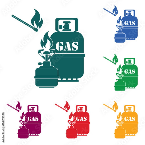 Camping stove with gas bottle icon vector