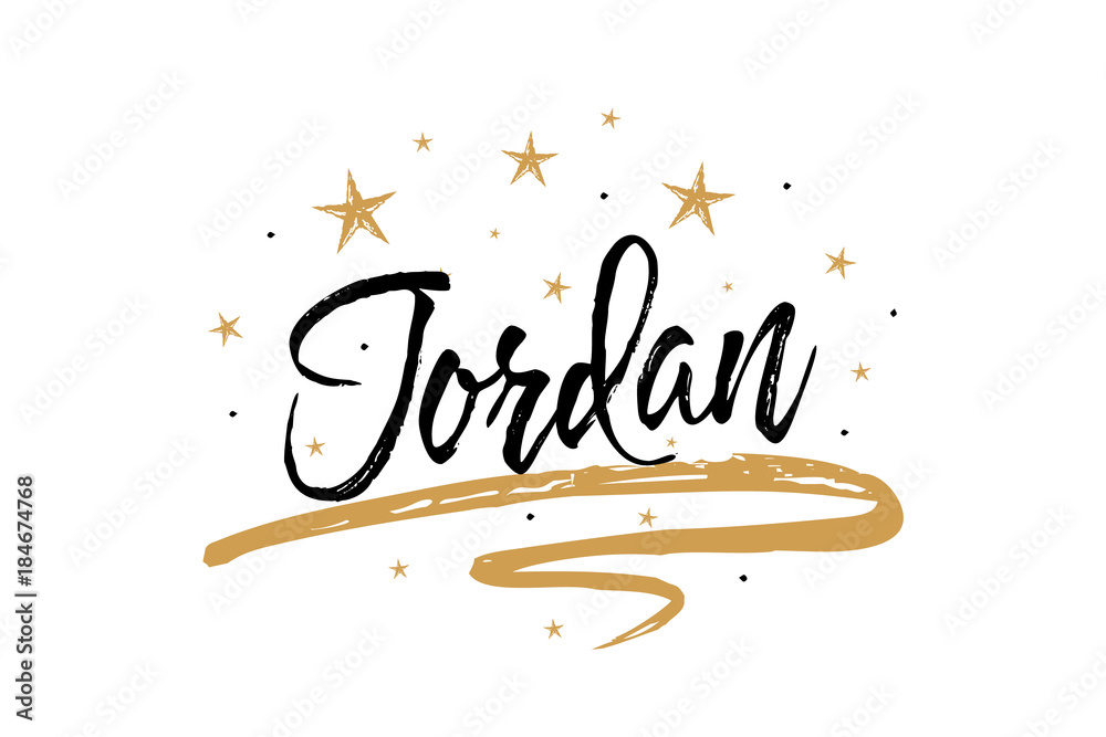 Jordan. Name country word text card, banner script. Beautiful typography  inscription greeting calligraphy poster black, gold ribbon, star.  Handwritten design modern brush lettering isolated vector Stock Vector |  Adobe Stock