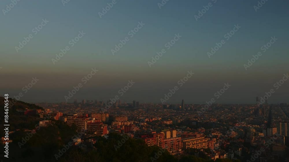 Barcelona cityscape. Day to night time lapse. Barcelona cityscape. Day to night time lapse.
