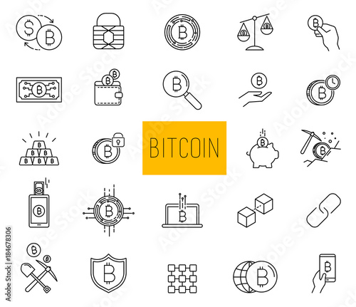 Set of Line Stroke Vector Bitcoin and Cryptocurrency Icons design