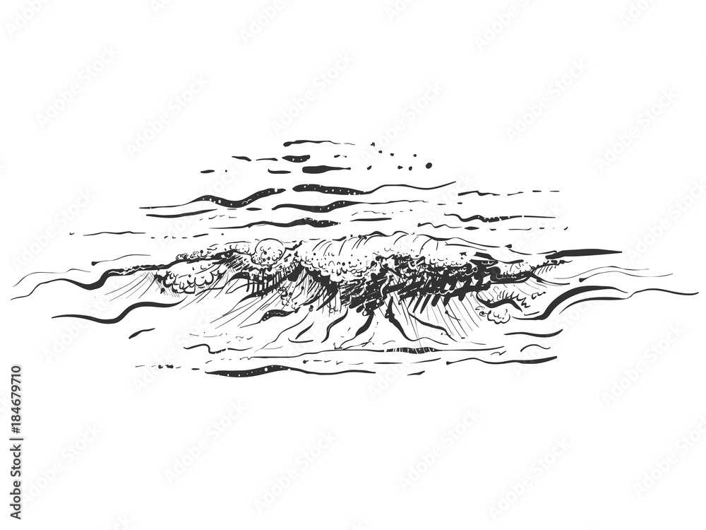 Obraz premium Hand drawn illustration sea wave. sketch. Vector eps 8