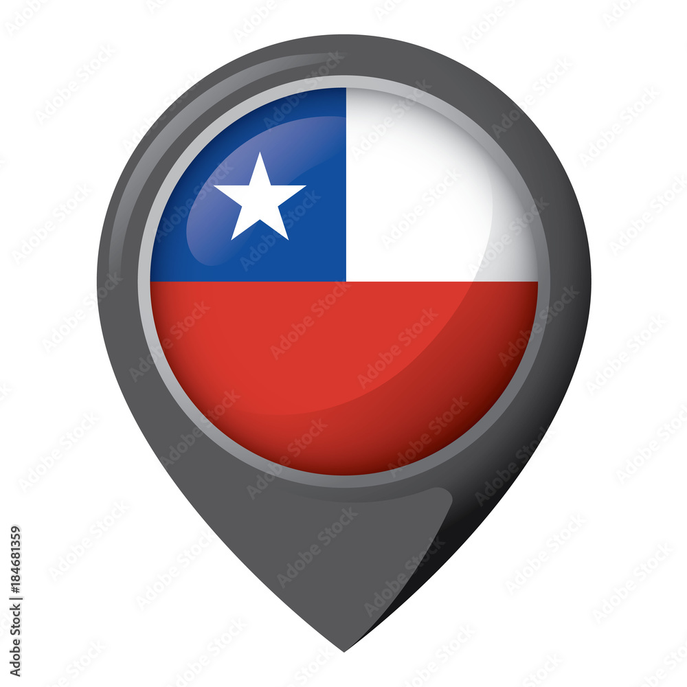 Icon representing location pin with the flag of Chile. Ideal for catalogs of institutional materials and geography Icon representing location pin with the flag of Chile. Ideal for catalogs of institutional materials and geography