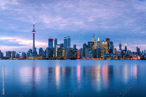 View of Toronto Skyline at Dusk in Winter